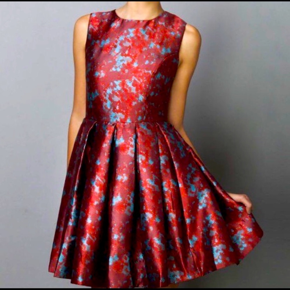 BB Dakota Red and Blue Brocade Dress